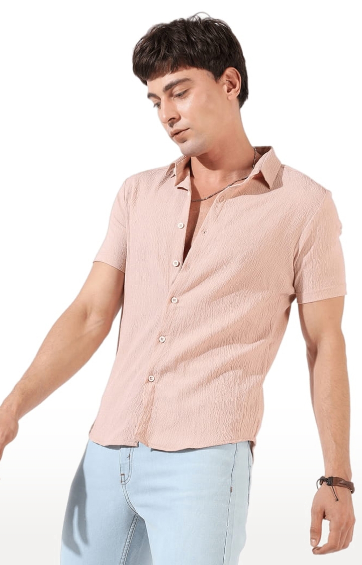 CAMPUS SUTRA | Men's Pink Polyester Textured Casual Shirts