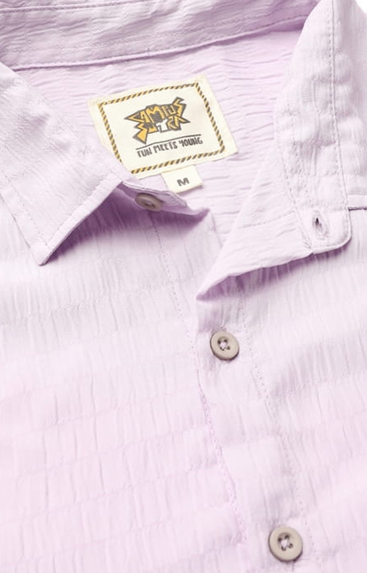 Men's Purple Polyester Textured Casual Shirts