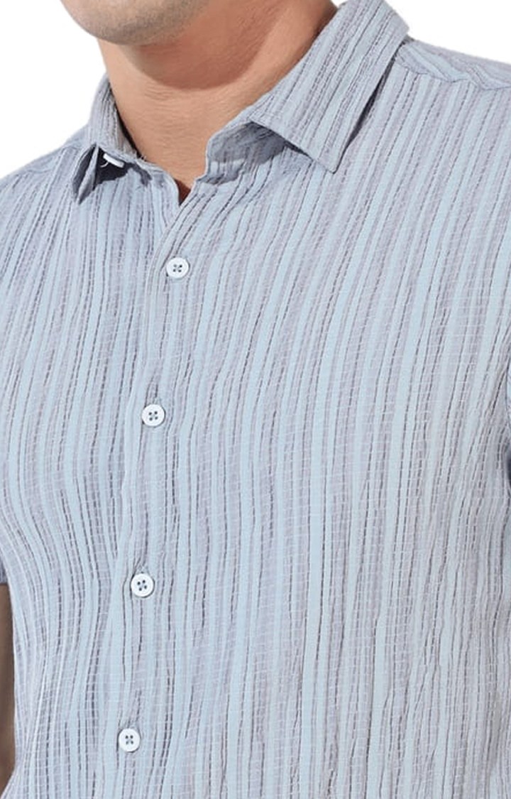 Men's Blue Textured Casual Shirts