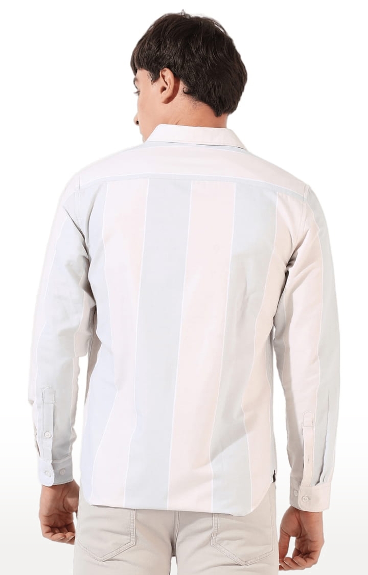 Men's Pink and Blue Cotton Blend Striped Casual Shirts