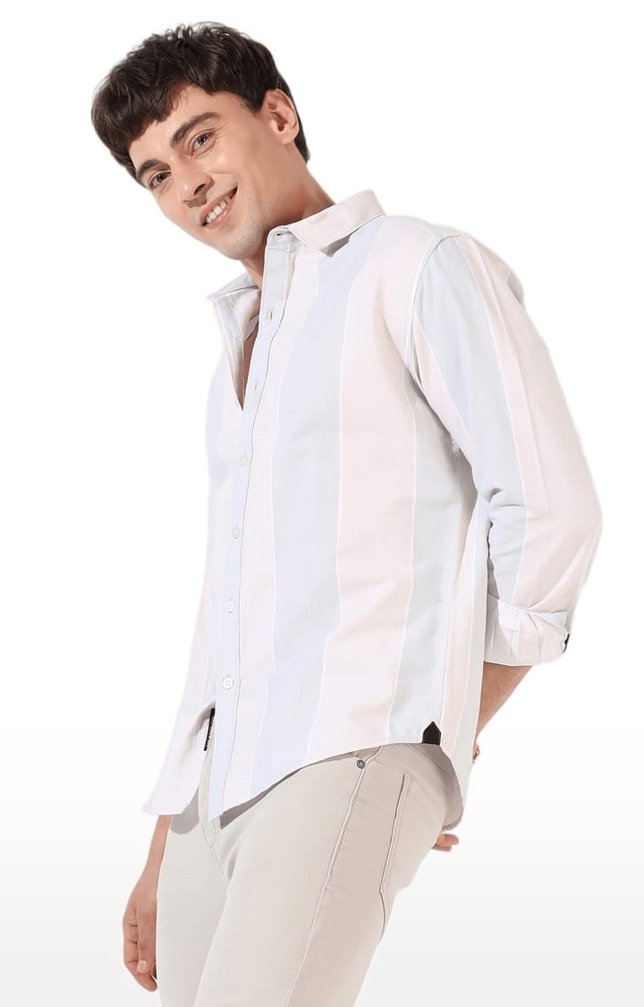 CAMPUS SUTRA | Men's Pink and Blue Cotton Blend Striped Casual Shirts