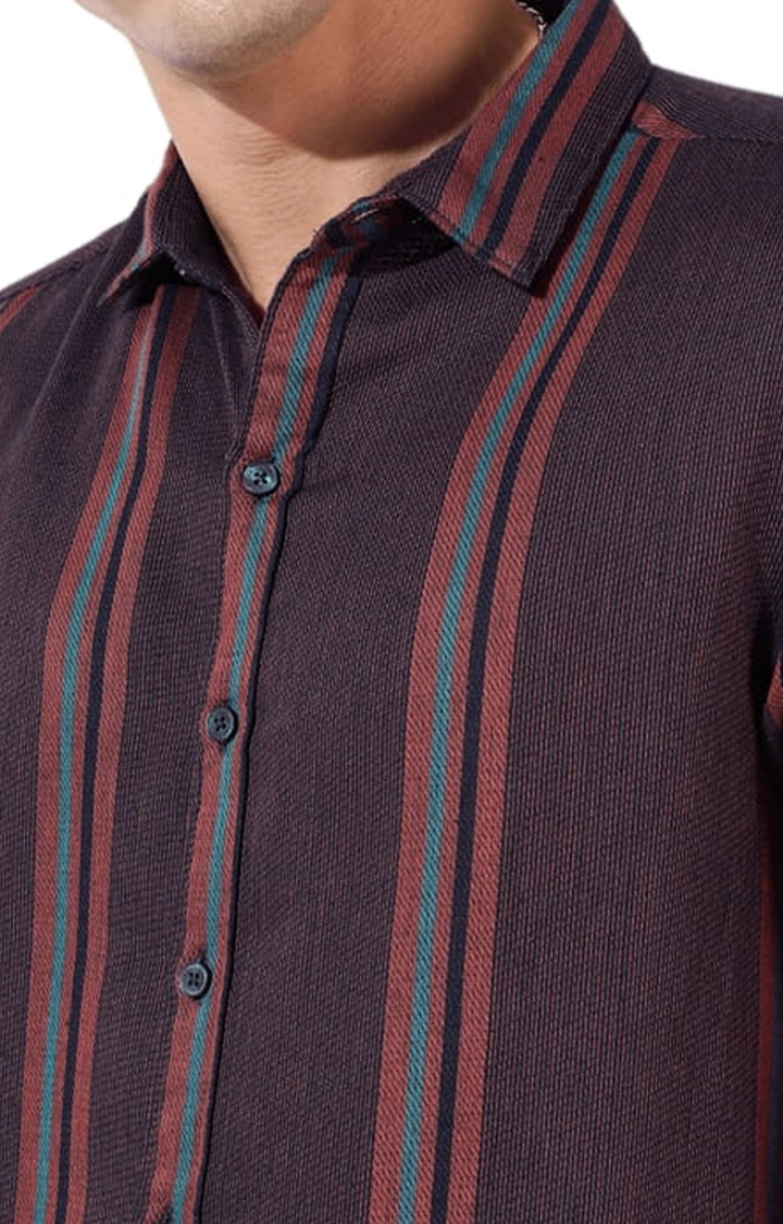 Men's Maroon Cotton Blend Striped Casual Shirts
