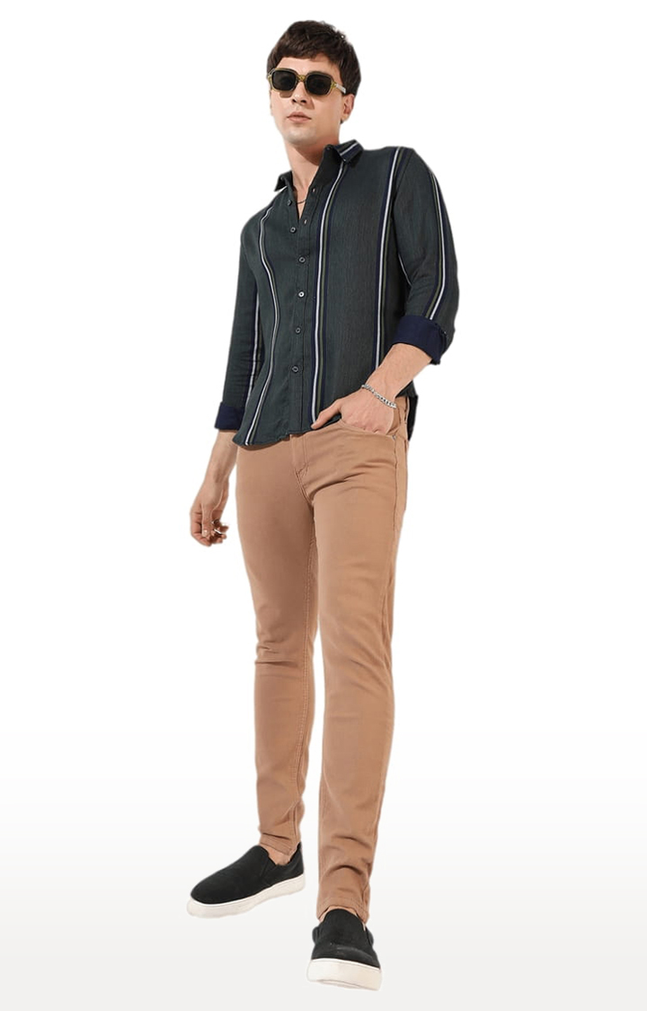 Men's Green Striped Casual Shirts