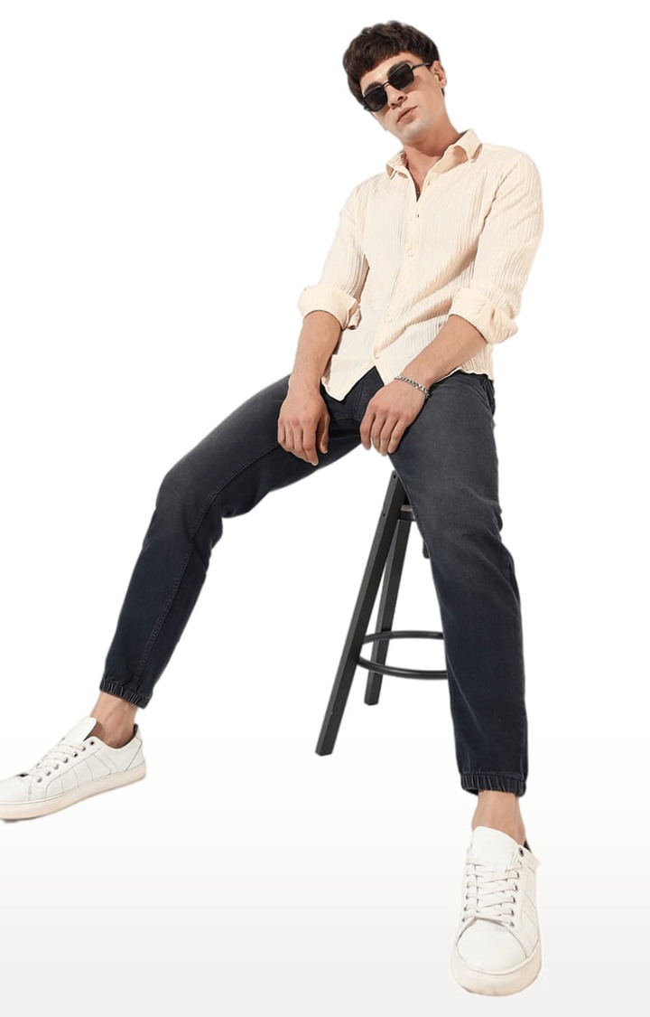 Men's Yellow Textured Casual Shirts