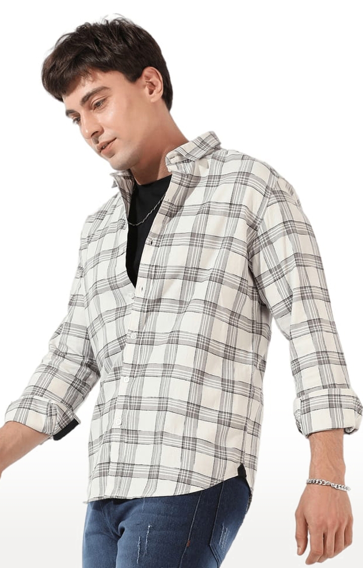 CAMPUS SUTRA | Men's Beige Cotton Blend Checkered Casual Shirts