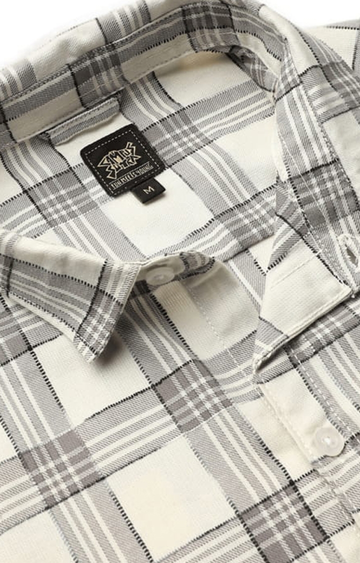 Men's Beige Cotton Blend Checkered Casual Shirts