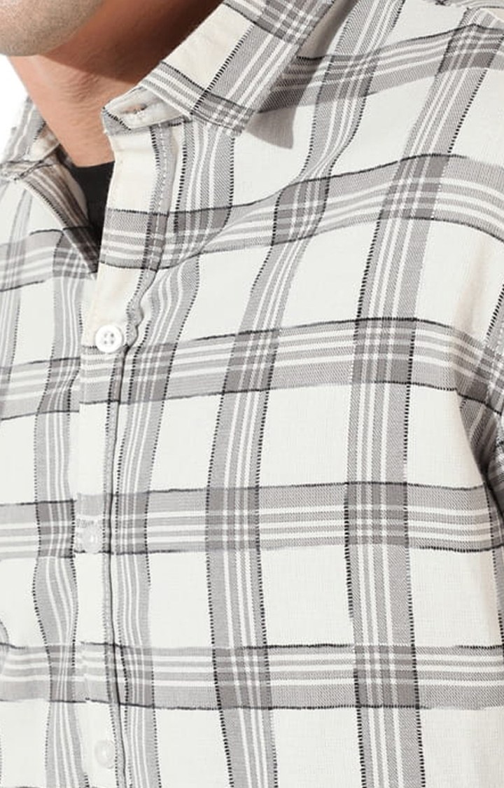 Men's Beige Cotton Blend Checkered Casual Shirts