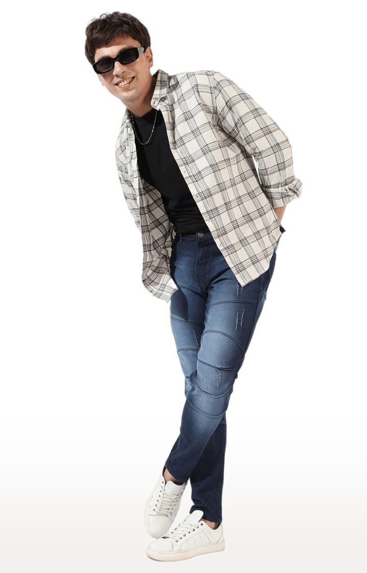 Men's Beige Checked Casual Shirts