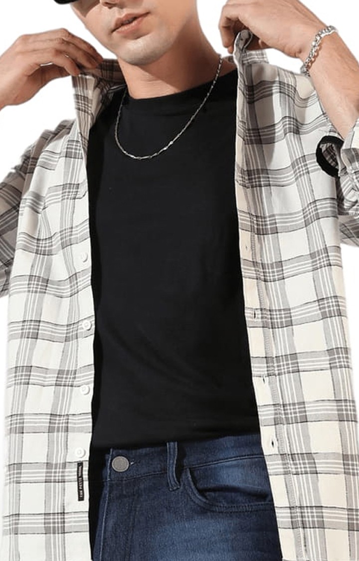 Men's Beige Checked Casual Shirts