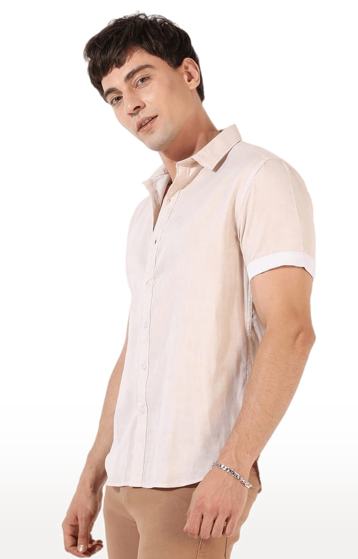 Men's Beige Cotton Blend Solid Casual Shirts