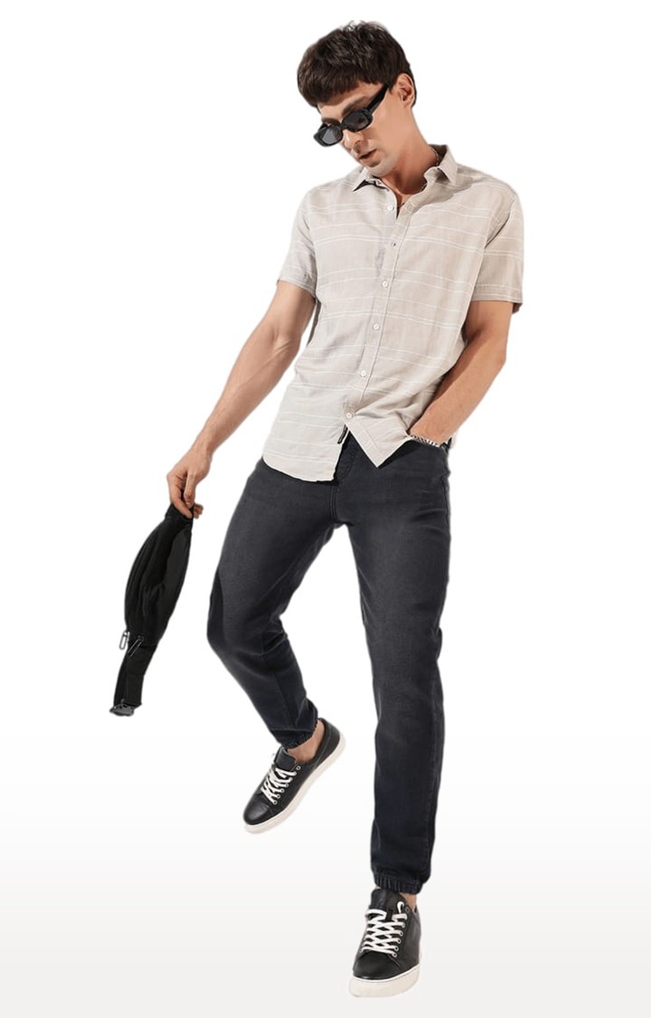 Men's Beige Striped Casual Shirts