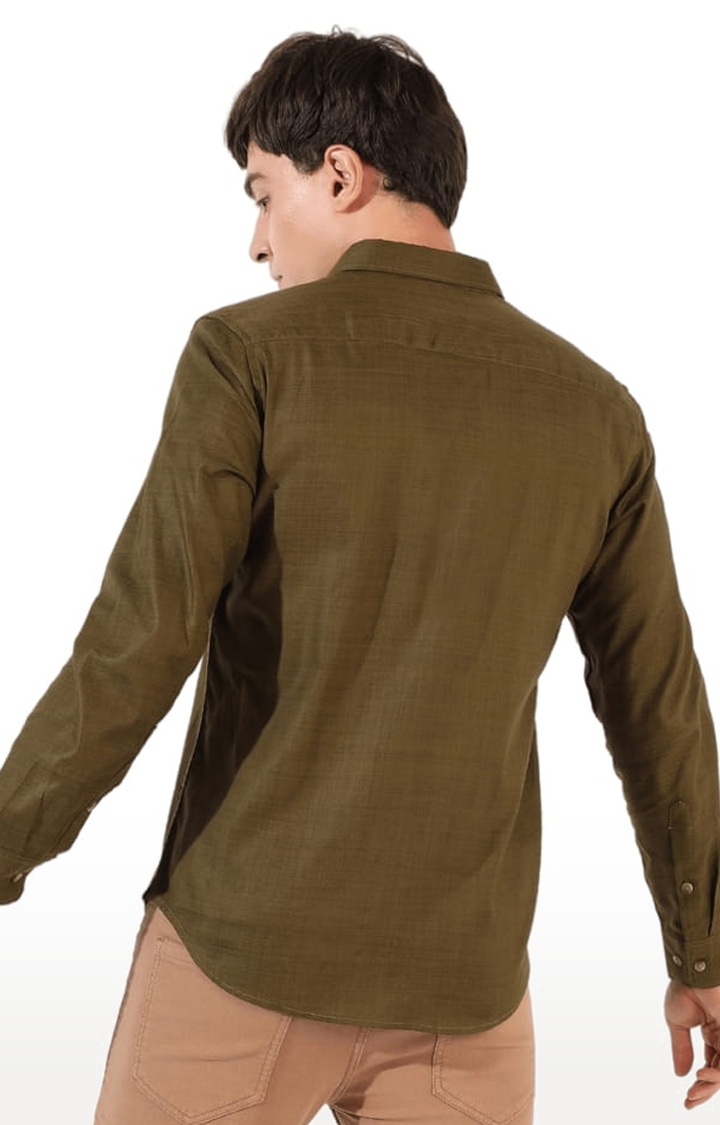 Men's Green Cotton Blend Solid Casual Shirts
