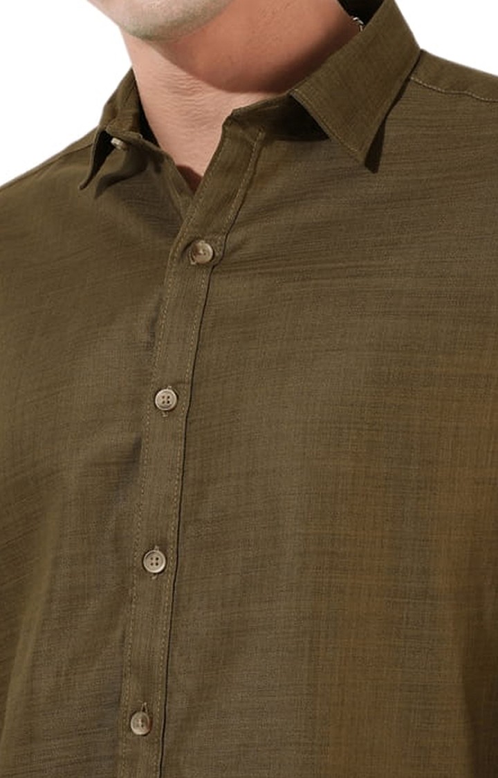 Men's Green Cotton Blend Solid Casual Shirts