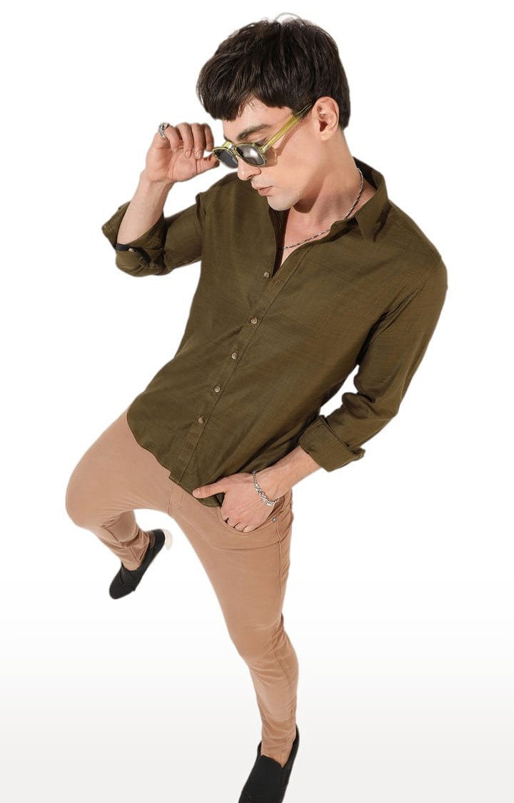 Men's Green Solid Casual Shirts