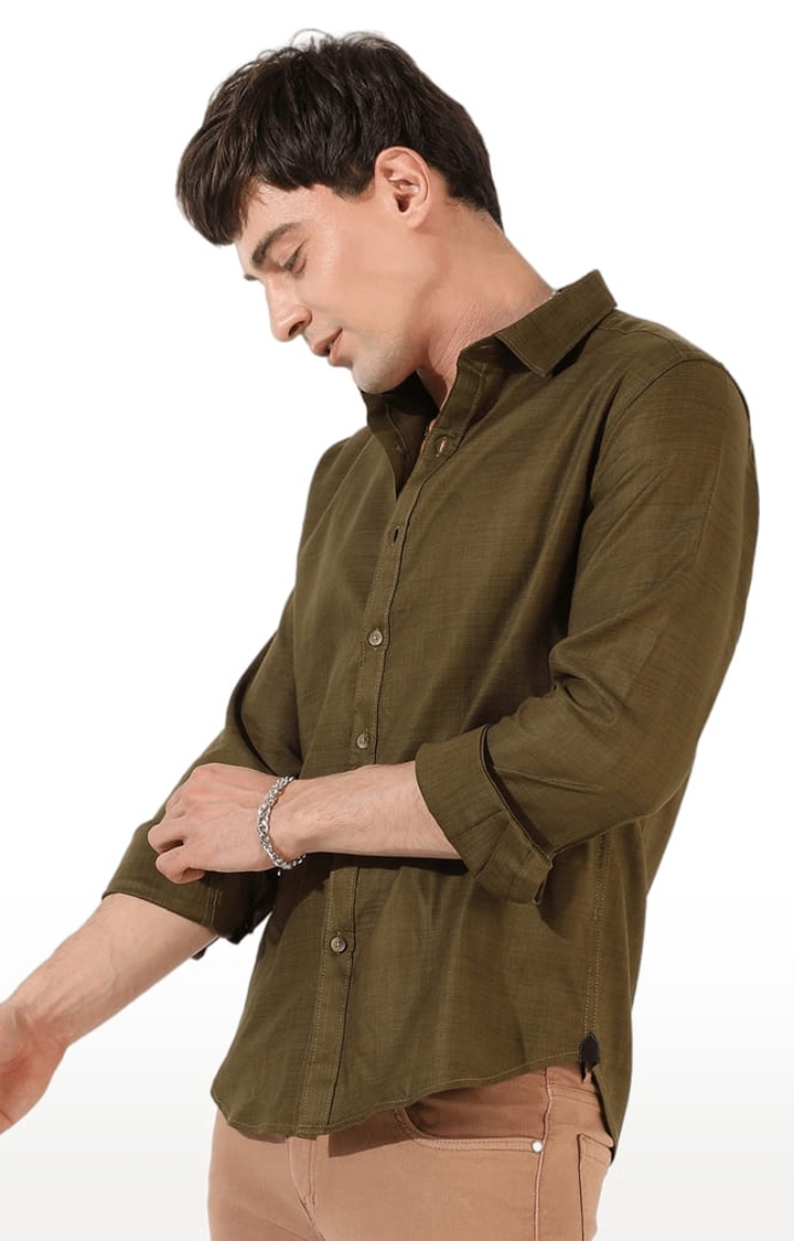 CAMPUS SUTRA | Men's Green Cotton Blend Solid Casual Shirts