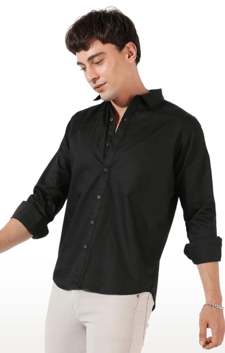 CAMPUS SUTRA | Men's Black Polyester Solid Casual Shirts