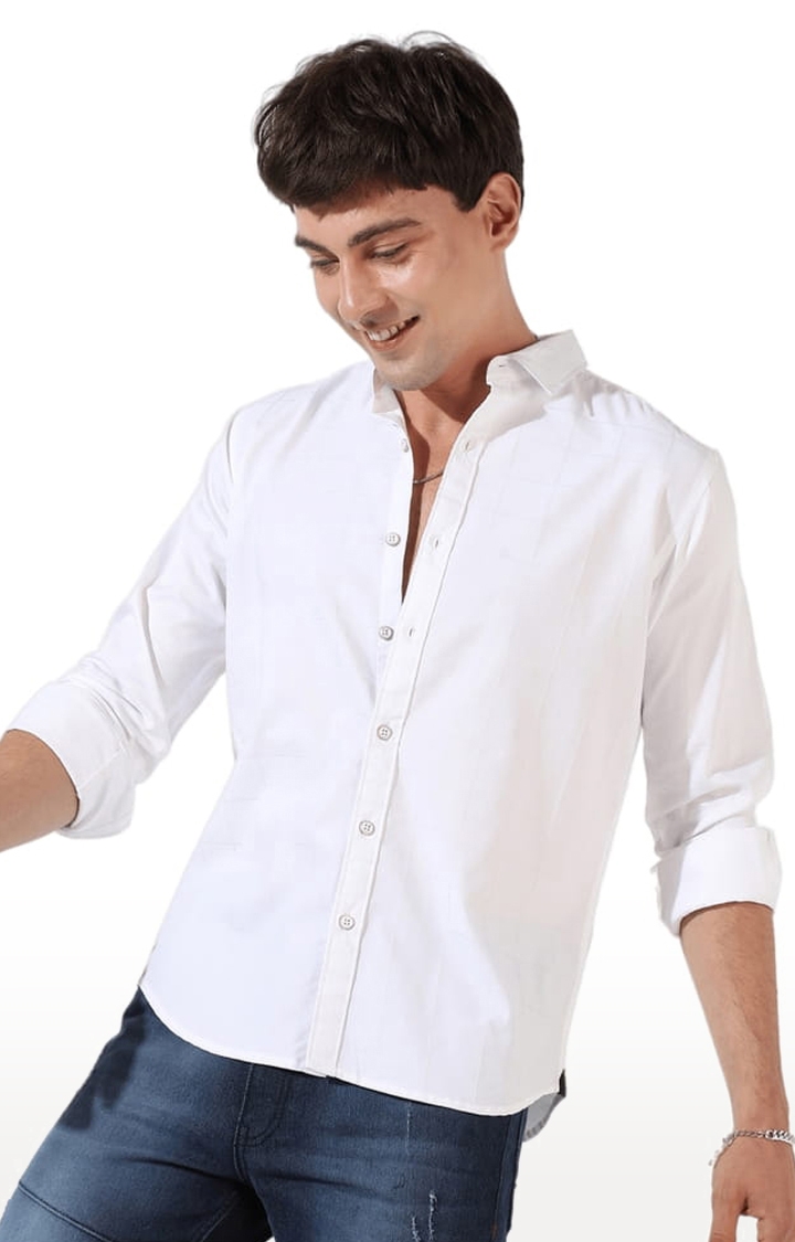 CAMPUS SUTRA | Men's White Polyester Solid Casual Shirts