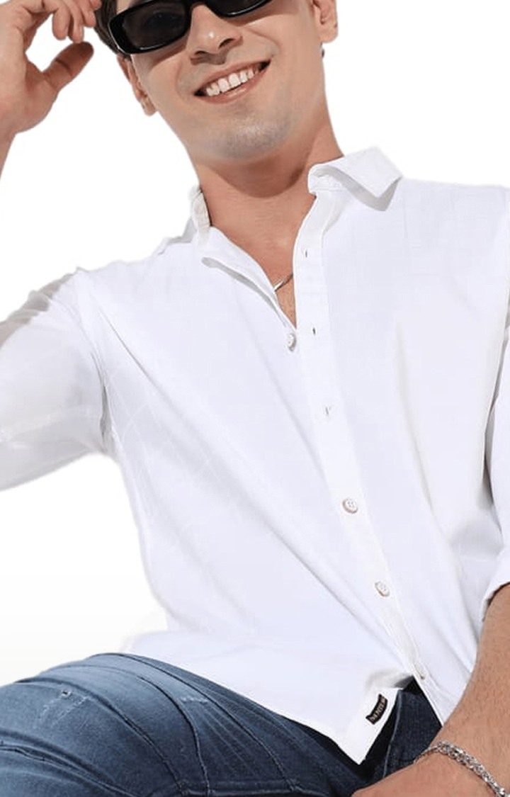 Men's White Solid Casual Shirts