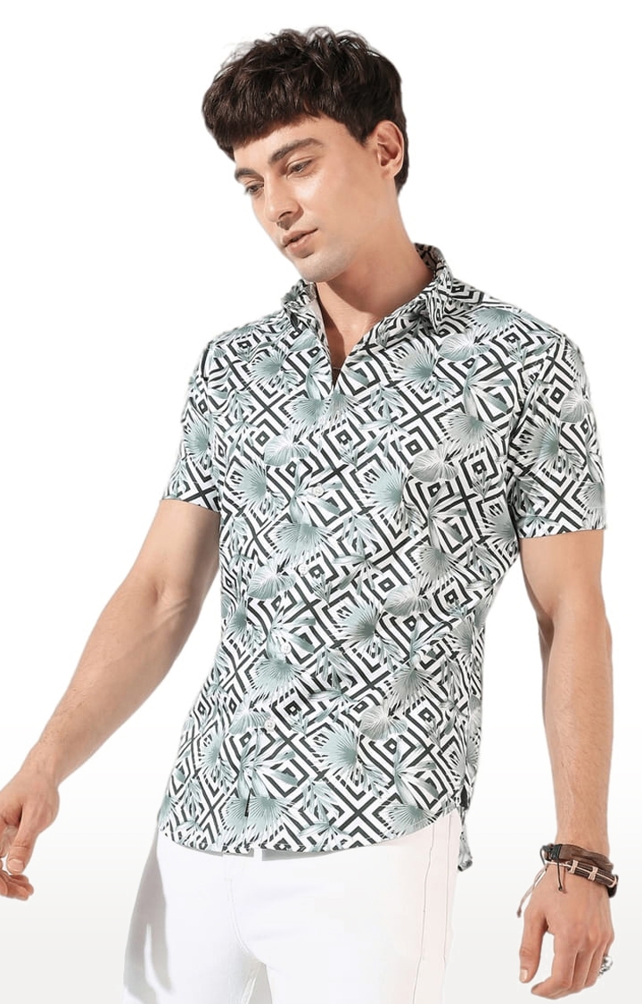 CAMPUS SUTRA | Men's Green Cotton Blend Printed Casual Shirts