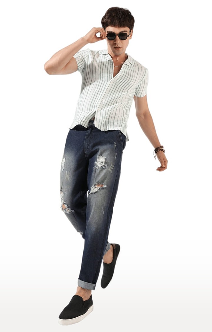 Men's White Striped Casual Shirts