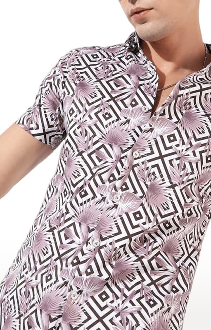 Men's Purple Cotton Blend Printed Casual Shirts