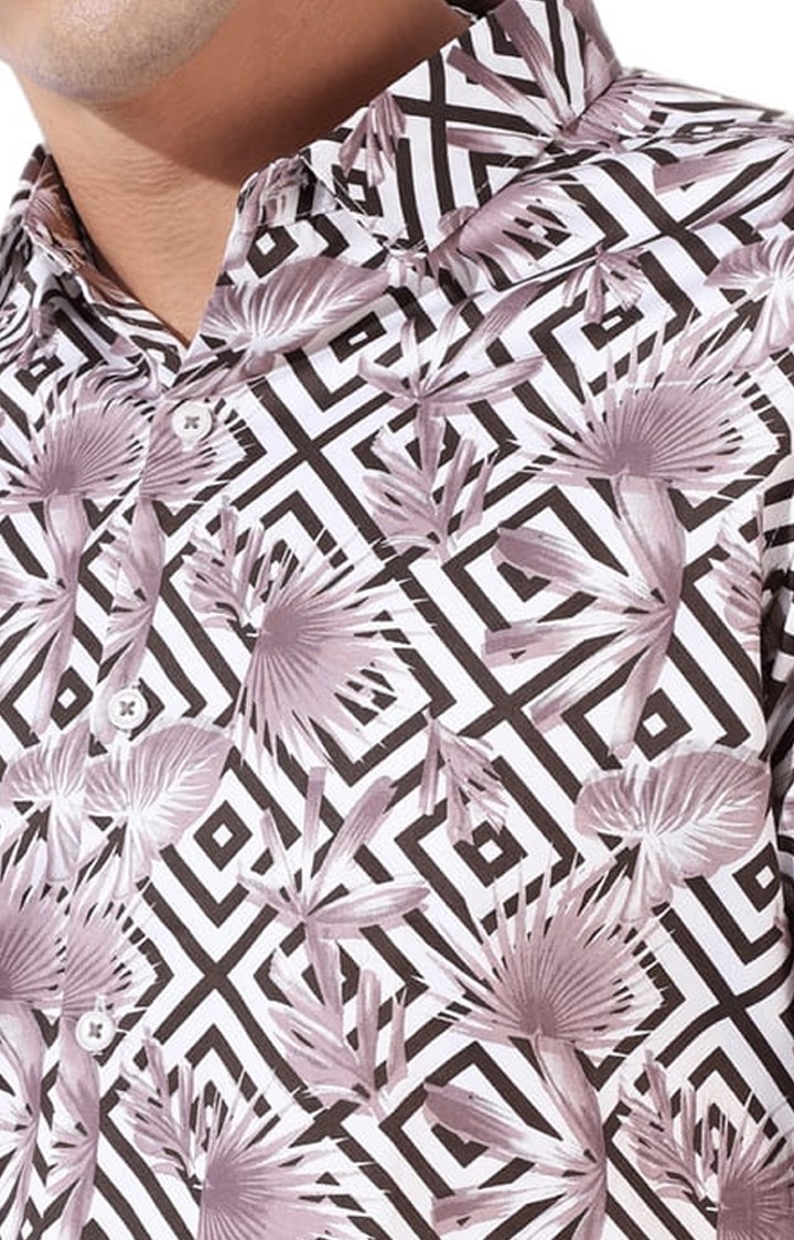 Men's Purple Cotton Blend Printed Casual Shirts