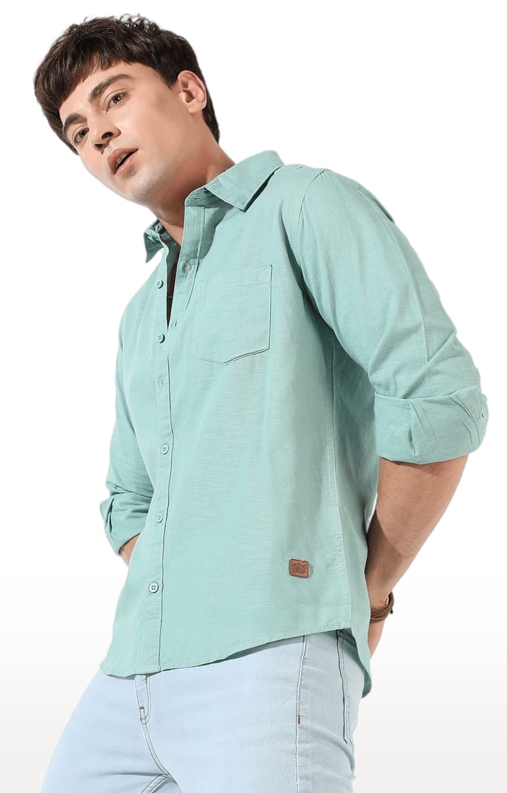 CAMPUS SUTRA | Men's Green Cotton Blend Solid Casual Shirts