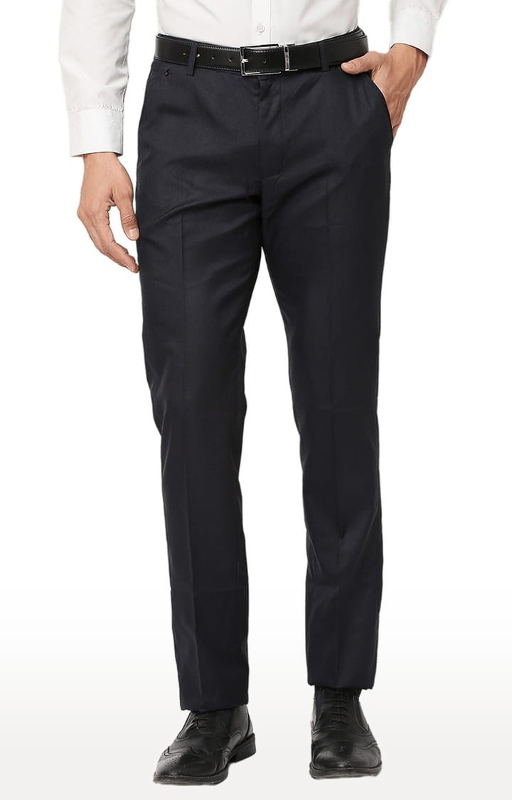 Buy online Black Cotton Blend Flat Front Trousers Formal from