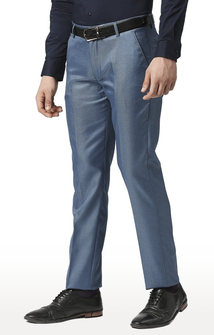 Buy Peter England Men Beige Textured Slim Fit Formal Trousers online
