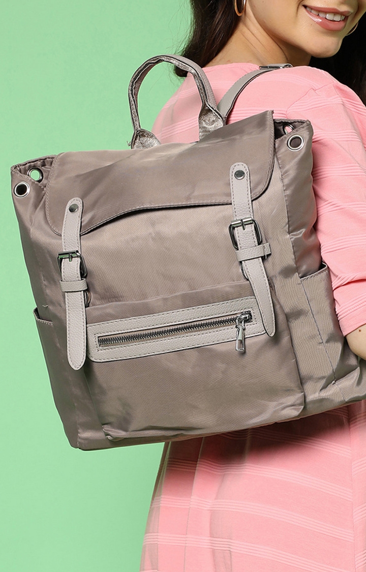 Women's Grey Solid Backpacks