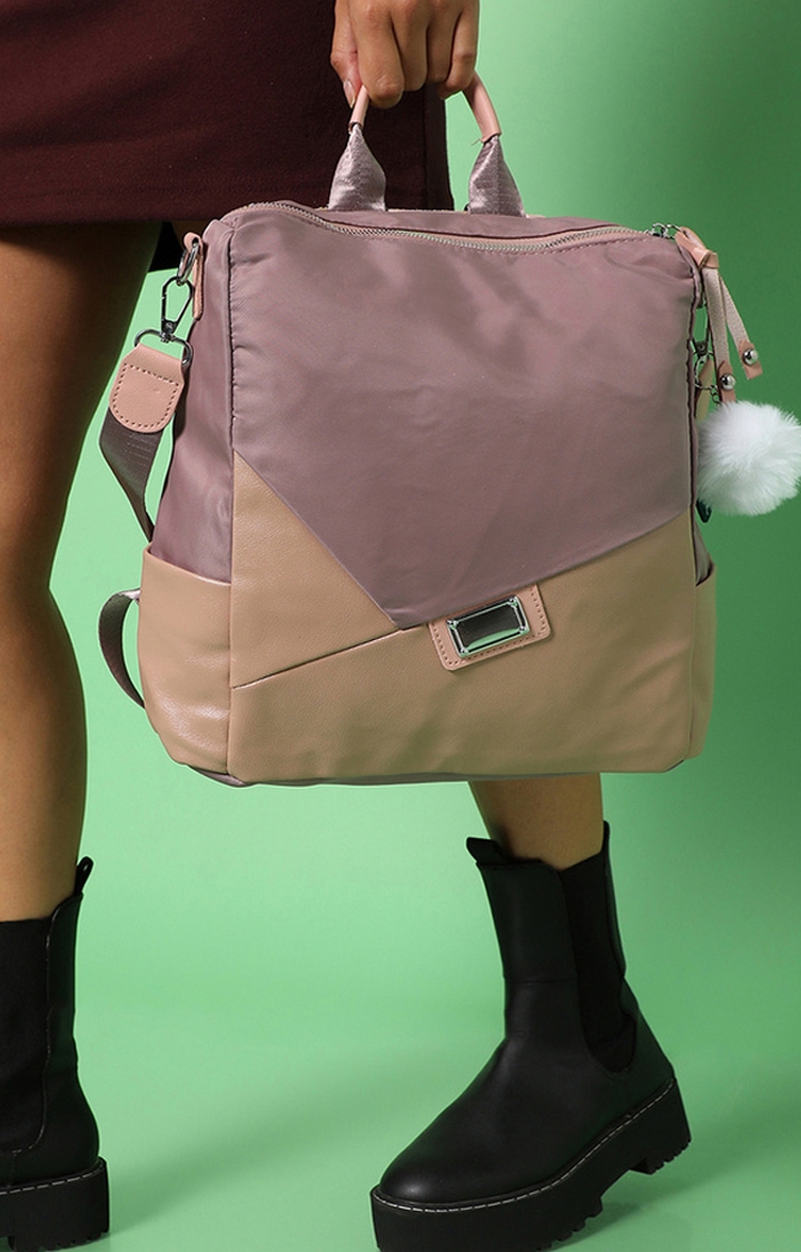 Women's Pink Colourblocked Backpacks