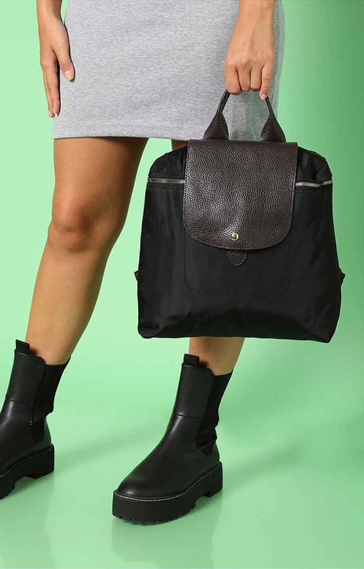 Women's Black Textured Backpacks