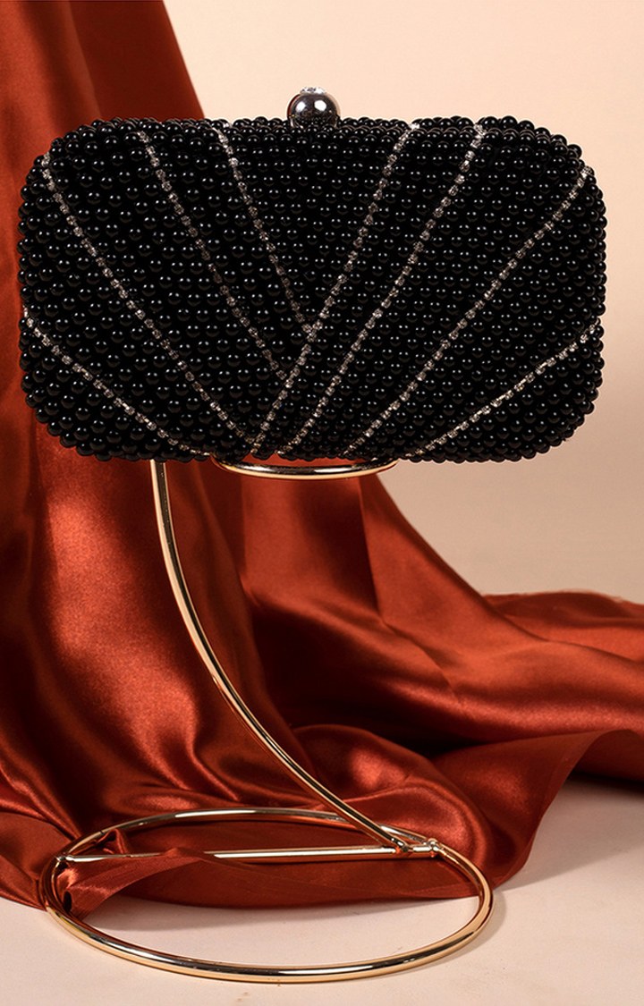 Women's Black Embellished Clutches