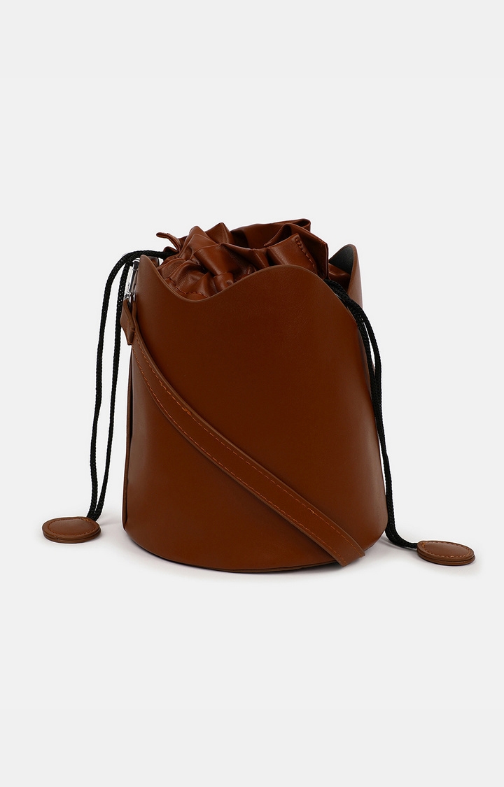 Women's Brown Solid Bucket Bags