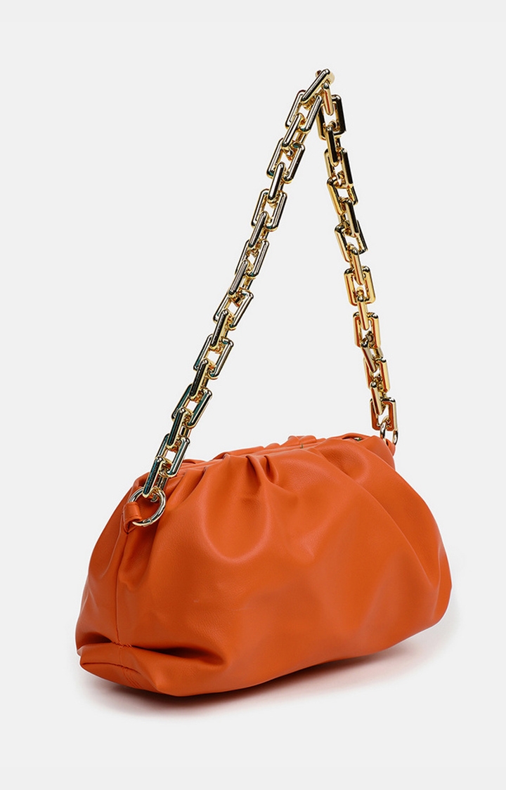 Women's Orange Solid Baguette Bags