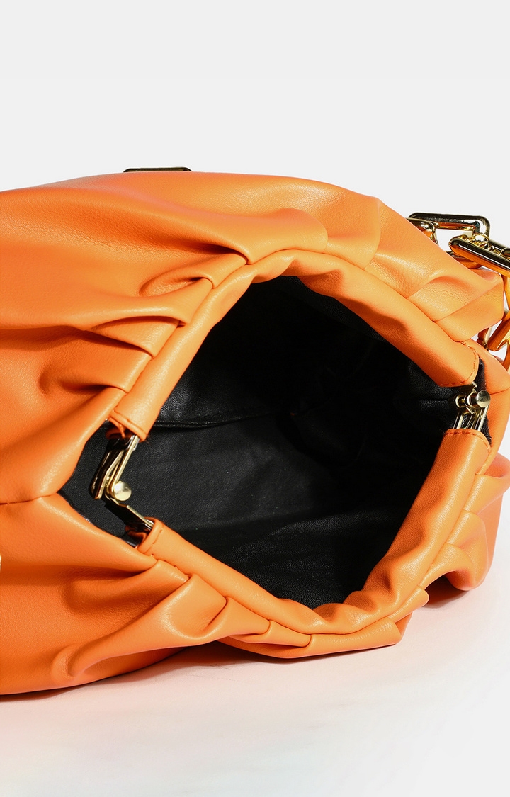 Women's Orange Solid Baguette Bags