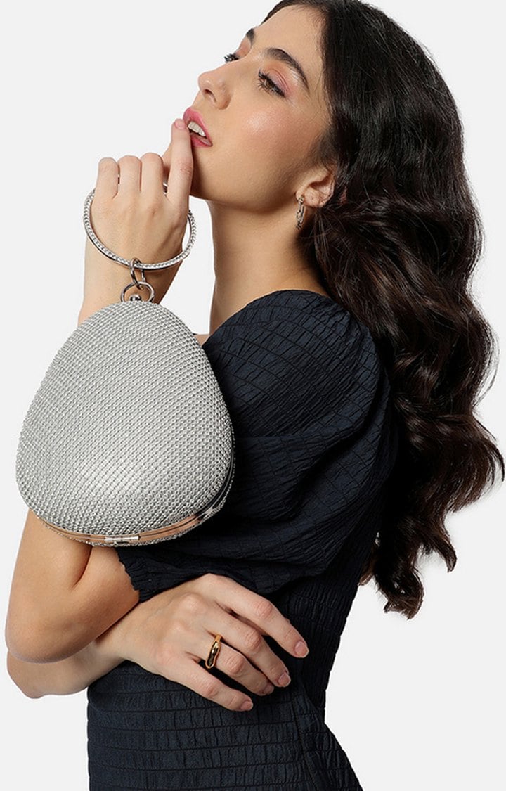 Women's Silver Embelished Clutches
