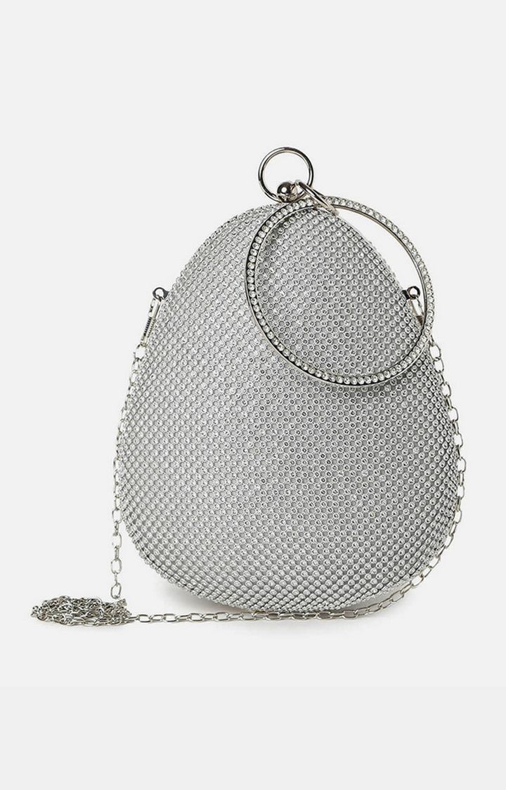 Women's Silver Embelished Clutches