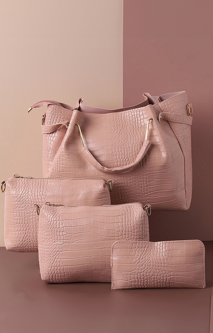 Women's Pink Textured Handbags