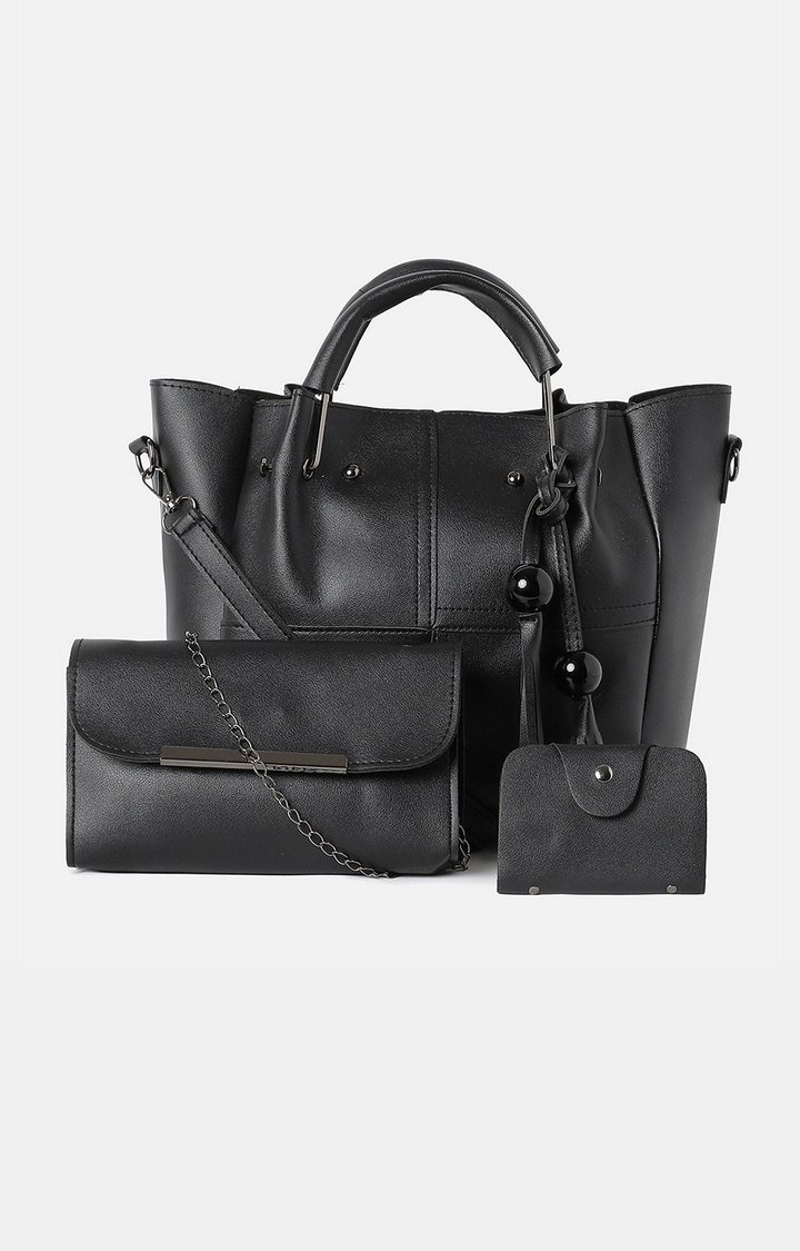 Women's Black Textured Handbags