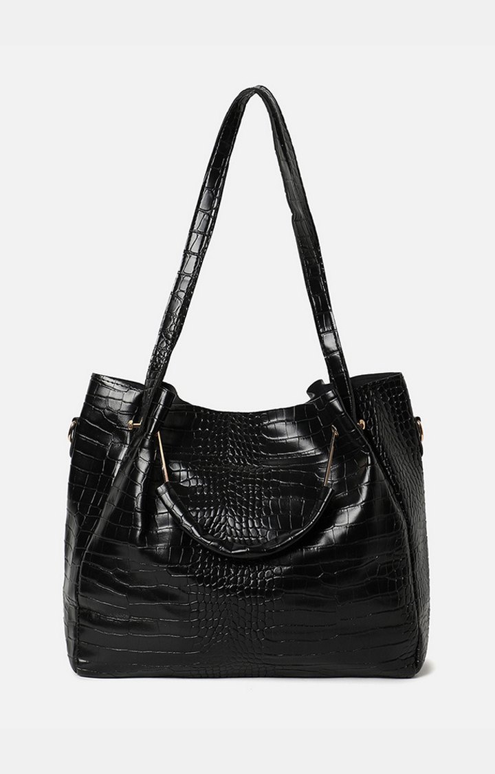 Women's Black Textured Handbags