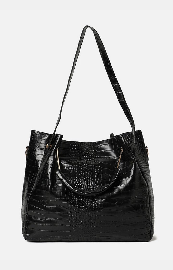 Women's Black Textured Handbags