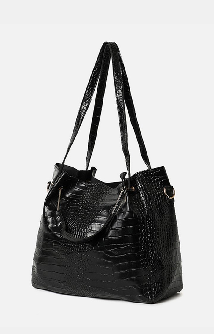 Women's Black Textured Handbags