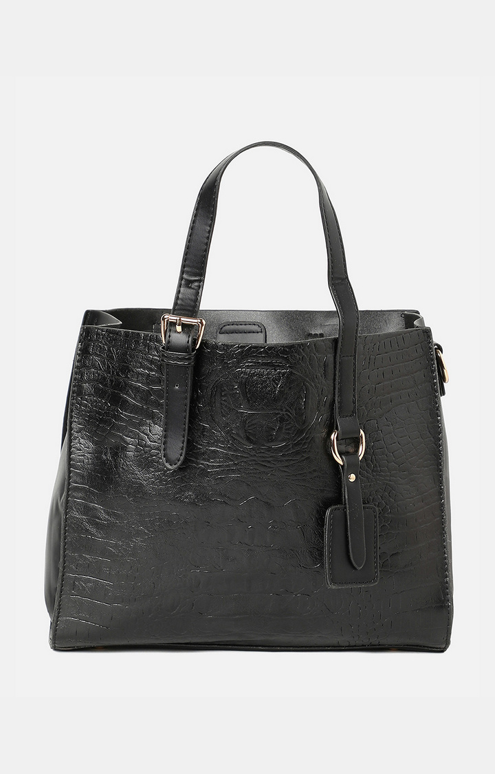 Women's Black Textured Handbags