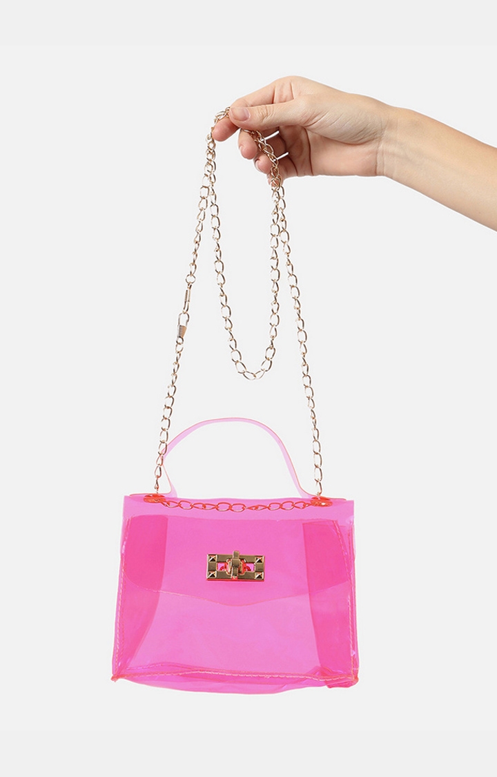 Women's Pink Trandparent Sling Bags