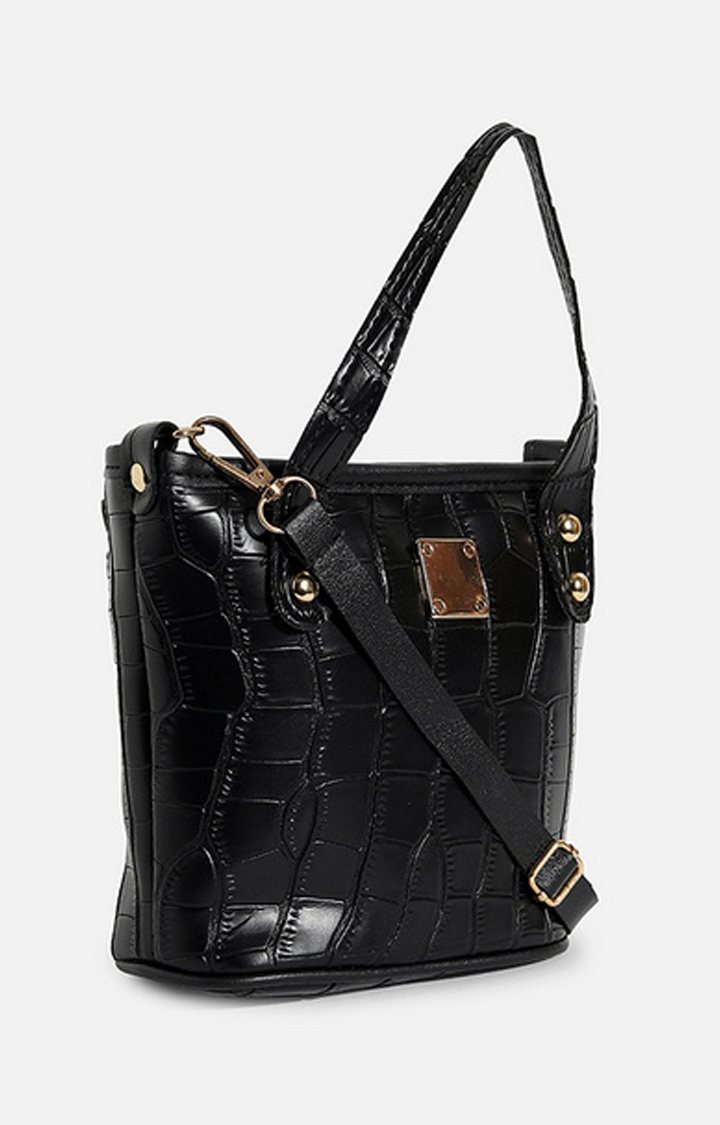 Women's Black Textured Handbags