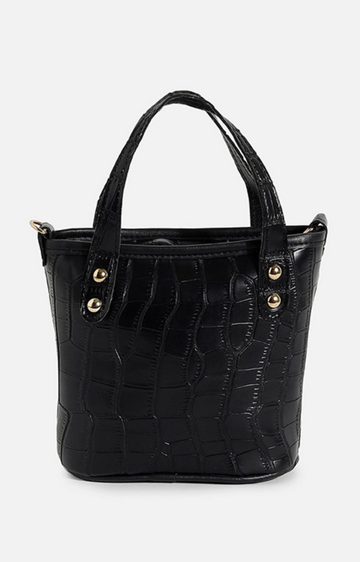 Women's Black Textured Handbags