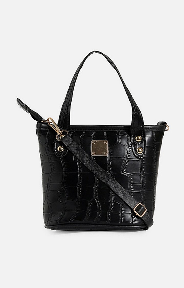 Women's Black Textured Handbags