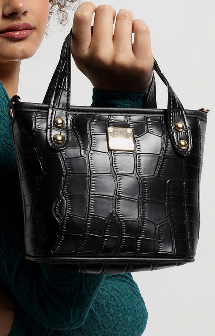 Women's Black Textured Handbags