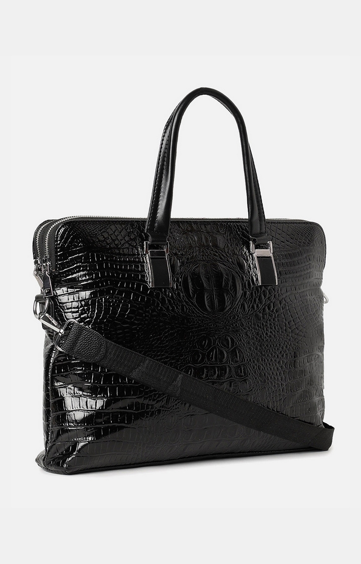 Women's Black Textured Laptop Bags